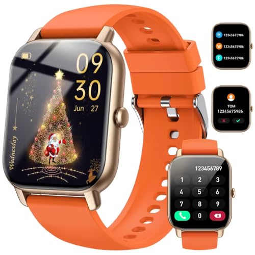 Smartwatch für Damen Herren, 1,85 Zoll Touchscreen Smart Watch mit Bluetooth Anrufe, IP68 Wasserdicht Fitnessuhr mit Herzfrequenzmonitor Schlafmonitor Schrittzähler, Sportuhr für iOS Android, Schwarz