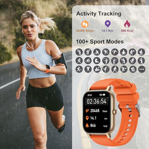 Smartwatch für Damen Herren, 1,85 Zoll Touchscreen Smart Watch mit Bluetooth Anrufe, IP68 Wasserdicht Fitnessuhr mit Herzfrequenzmonitor Schlafmonitor Schrittzähler, Sportuhr für iOS Android, Schwarz