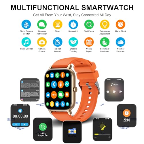 Smartwatch für Damen Herren, 1,85 Zoll Touchscreen Smart Watch mit Bluetooth Anrufe, IP68 Wasserdicht Fitnessuhr mit Herzfrequenzmonitor Schlafmonitor Schrittzähler, Sportuhr für iOS Android, Schwarz