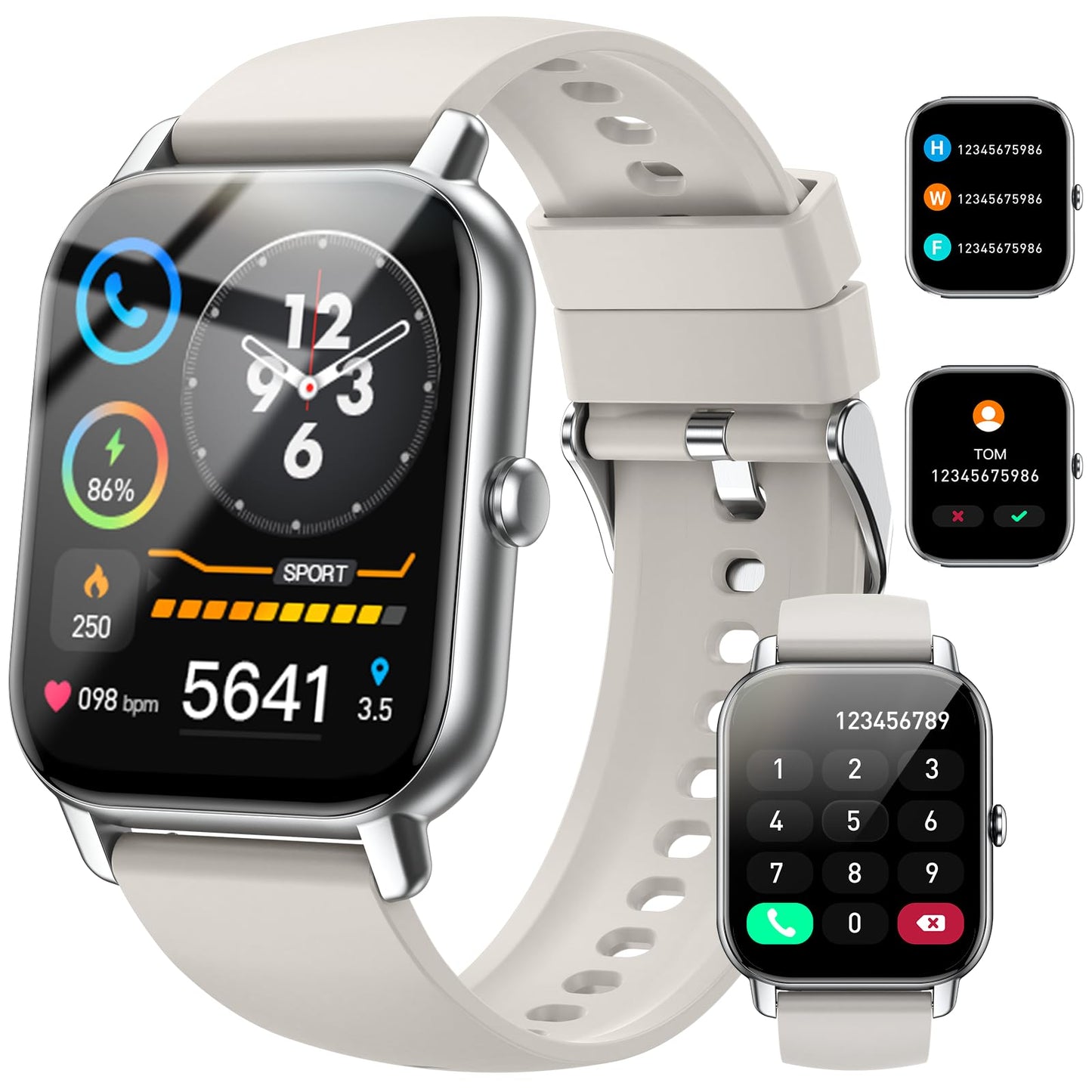 Smartwatch für Damen Herren, 1,85 Zoll Touchscreen Smart Watch mit Bluetooth Anrufe, IP68 Wasserdicht Fitnessuhr mit Herzfrequenzmonitor Schlafmonitor Schrittzähler, Sportuhr für iOS Android, Schwarz