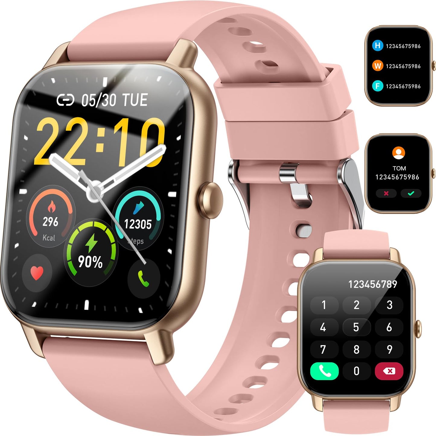 Smartwatch für Damen Herren, 1,85 Zoll Touchscreen Smart Watch mit Bluetooth Anrufe, IP68 Wasserdicht Fitnessuhr mit Herzfrequenzmonitor Schlafmonitor Schrittzähler, Sportuhr für iOS Android, Schwarz