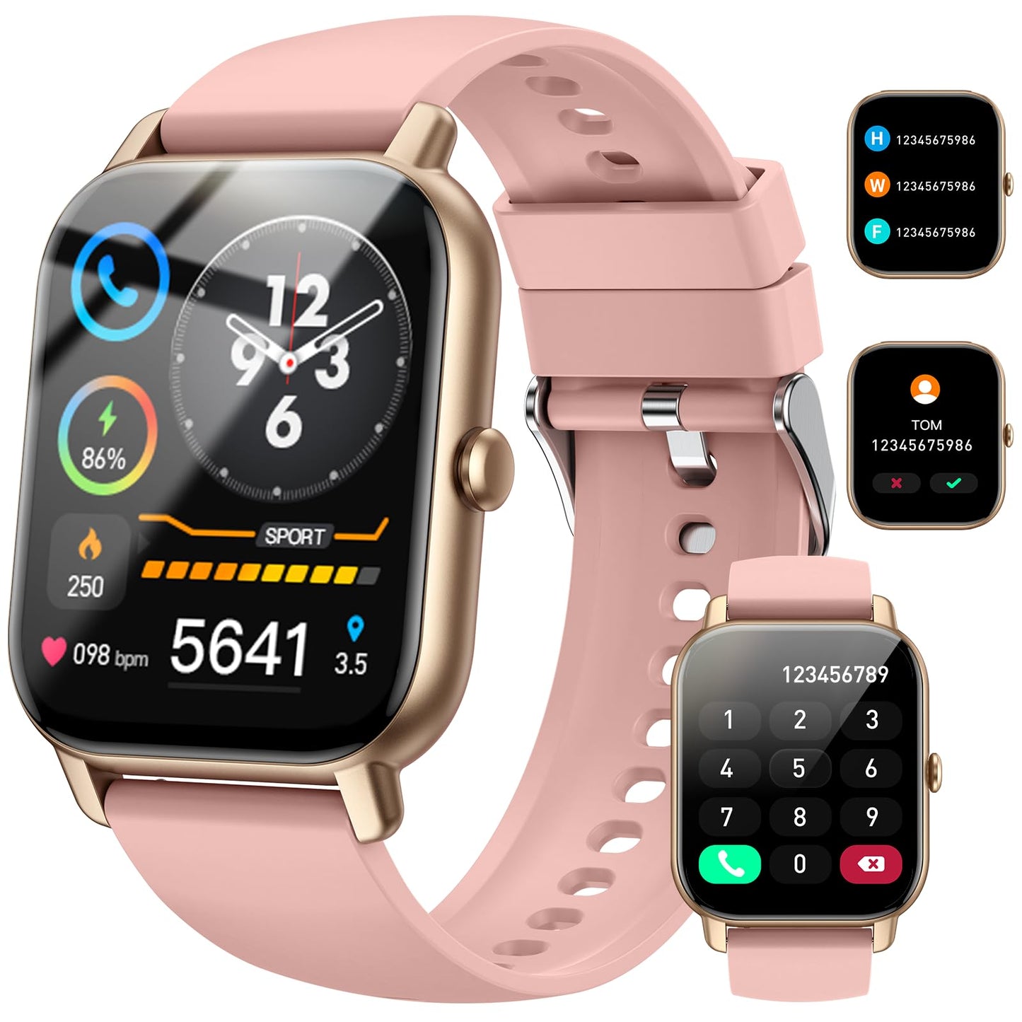 Smartwatch für Damen Herren, 1,85 Zoll Touchscreen Smart Watch mit Bluetooth Anrufe, IP68 Wasserdicht Fitnessuhr mit Herzfrequenzmonitor Schlafmonitor Schrittzähler, Sportuhr für iOS Android, Schwarz