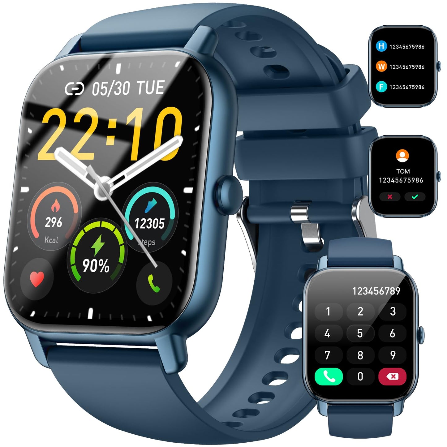 Smartwatch für Damen Herren, 1,85 Zoll Touchscreen Smart Watch mit Bluetooth Anrufe, IP68 Wasserdicht Fitnessuhr mit Herzfrequenzmonitor Schlafmonitor Schrittzähler, Sportuhr für iOS Android, Schwarz